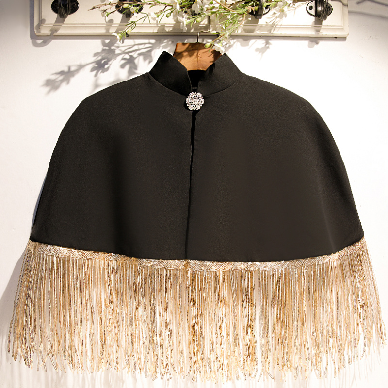 Tassel Fringe Trim - 女性の春と夏のTシャツ,黒の対照的な色のタッセルヘッドバンド,日焼け止め,レース,衣類,r2508