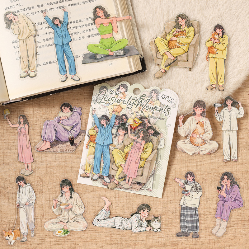 Embellishments For Scrapbooking - 15枚入りエレガントな女性キャラクターステッカーパック 美しい女の子のデコレーションステッカー DIYジャーナルスクラップブックプランナーアクセサリー