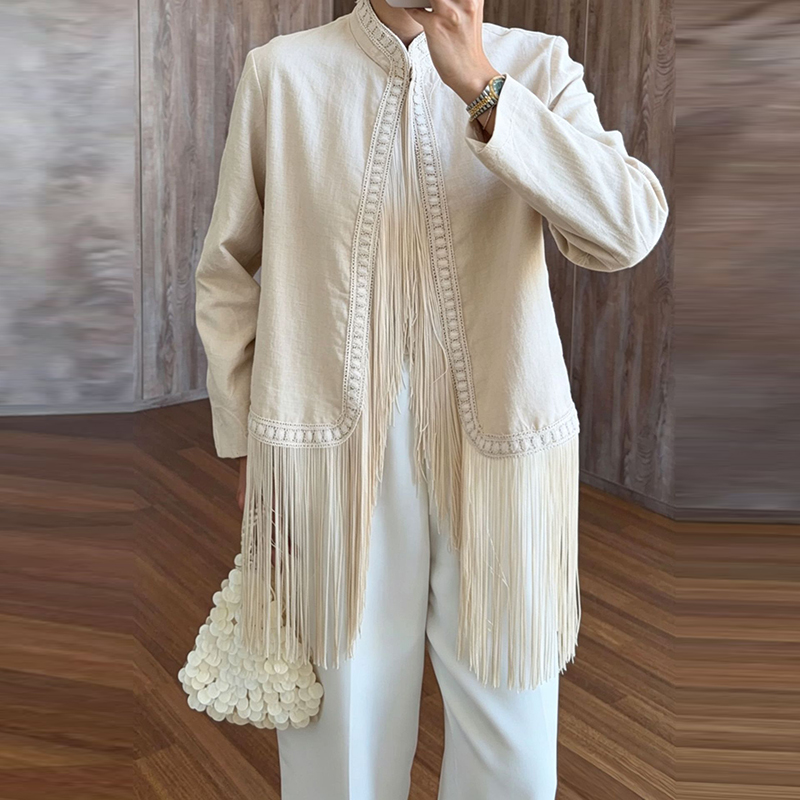秋のボヘミアン風アウター、原宿風、フリンジとタッセルがあしら - Tassel Fringe Trim のレビューと価格