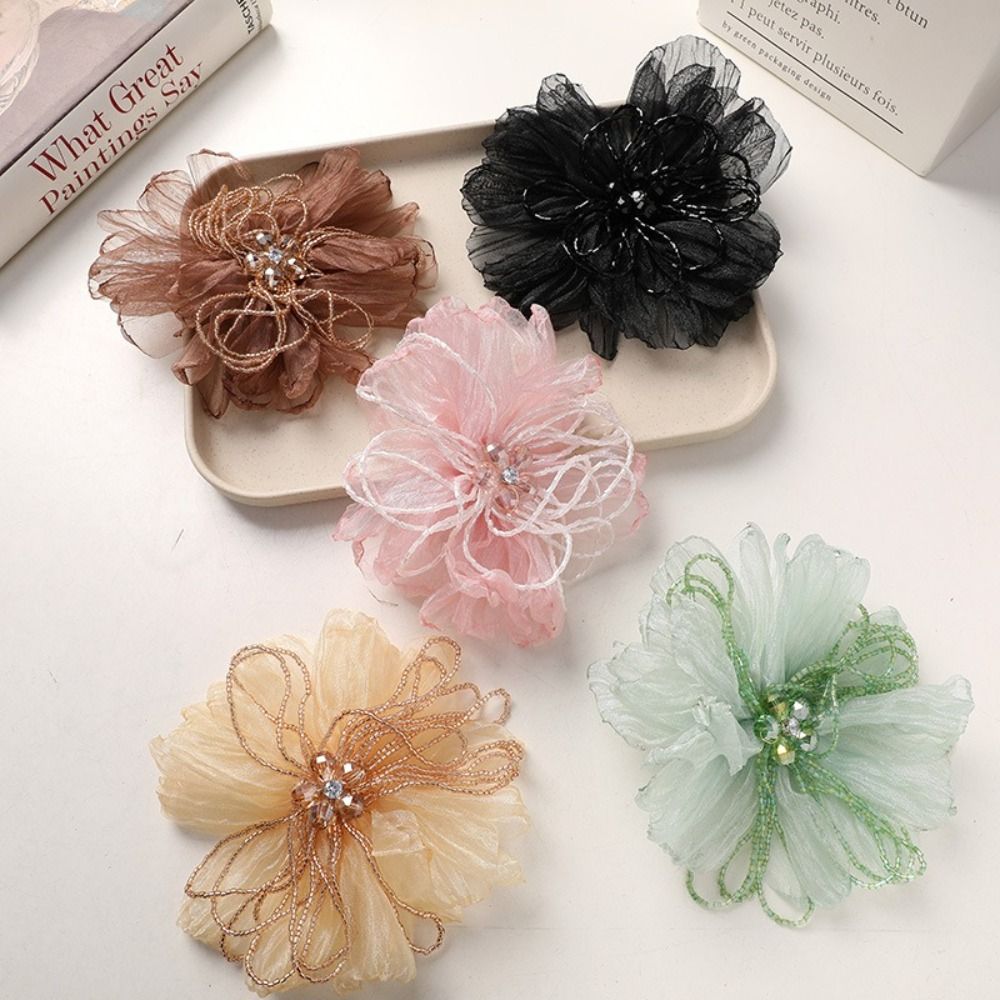 オーガンザ生地の花のパッチ、ビーズの花、繊細なデザインの生地 - Crystal Mesh Fabric のレビューと価格